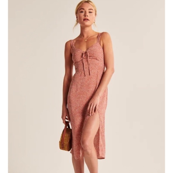 abercrombie kids Dresses & Skirts - Abercrombie Cinch-Front Midi Dress Dusty Pink Print